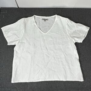 FLAX White 100% Linen V‑Neck Top Size M RN 114739